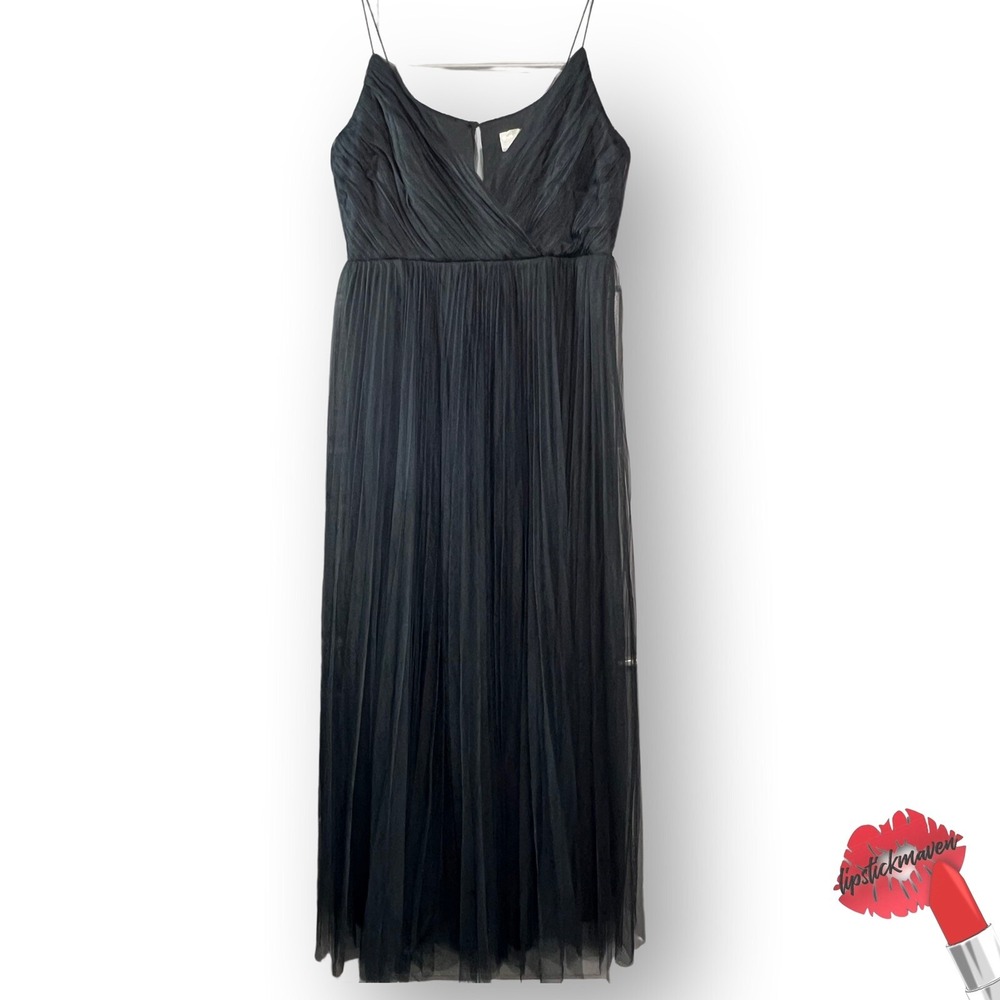 ASOS Gown Women 14 Black Tulle Long Maxi Flowy Spaghetti‎ Strap Formal Dress